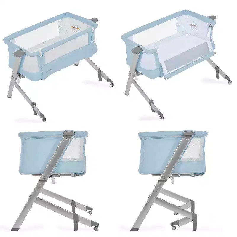 Cododo et Lit de Chevet - Bleu, Hauteur Réglable, Pliable, Cadre Métallique