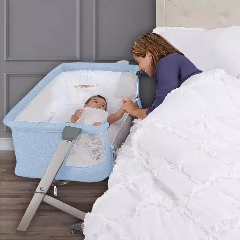 Cododo et Lit de Chevet - Bleu, Hauteur Réglable, Pliable, Cadre Métallique