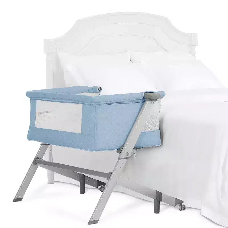 Cododo et Lit de Chevet - Bleu, Hauteur Réglable, Pliable, Cadre Métallique