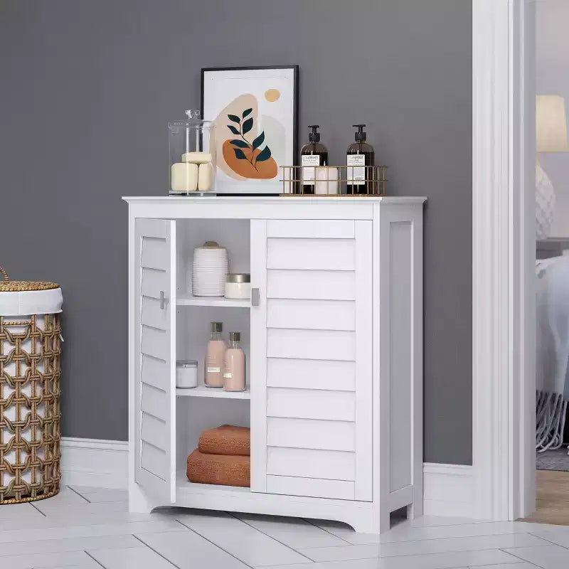 Meuble de rangement à deux portes avec étagères réglables - Blanc