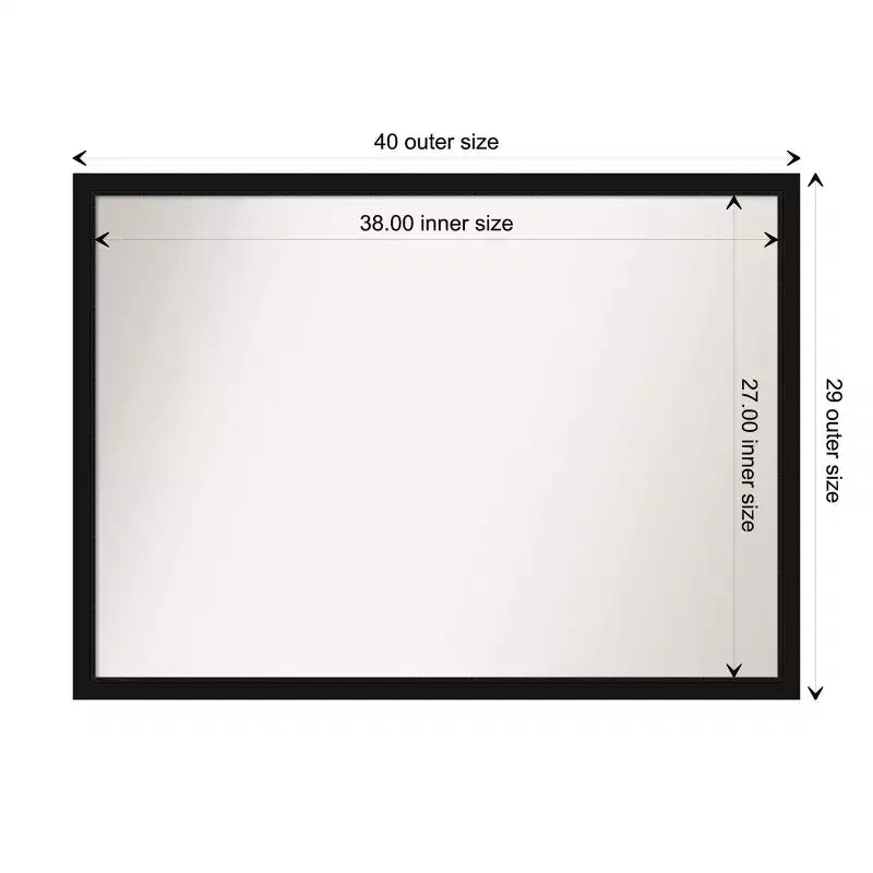 Miroir mural rectangulaire non biseauté 40" x 29" avec cadre noir étroit