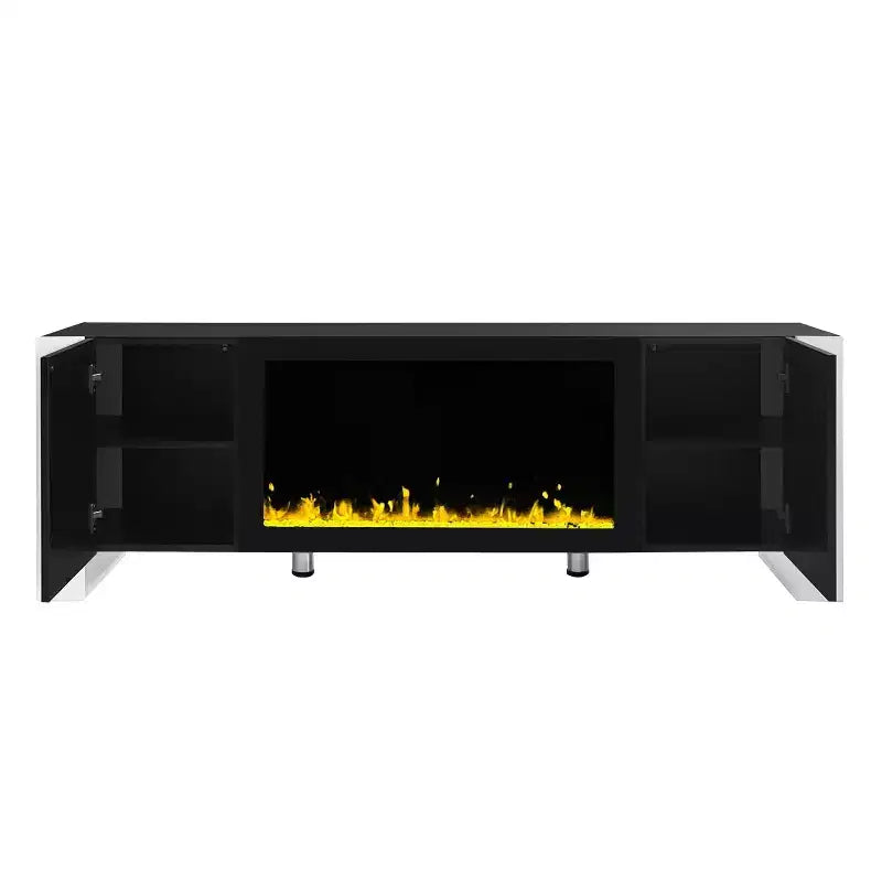 Meuble TV moderne avec foyer électrique décoratif et 2 armoires, compatible avec les téléviseurs jusqu'à 78 po.