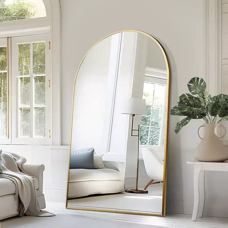 Miroir sur pied plein cadre à arche avec cadre en métal