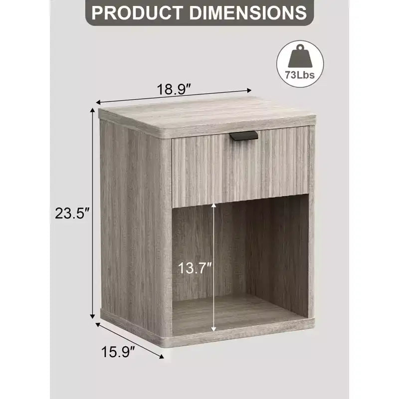 Table de chevet scandinave avec tiroirs encastrés et rangement ouvert