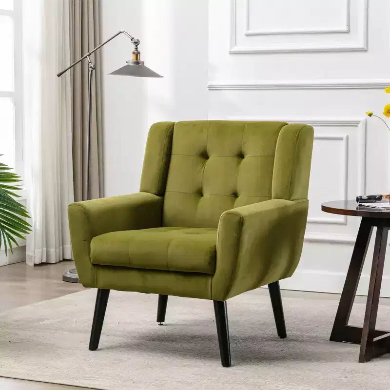 Fauteuil moderne avec revêtement capitonné et pieds en bois
