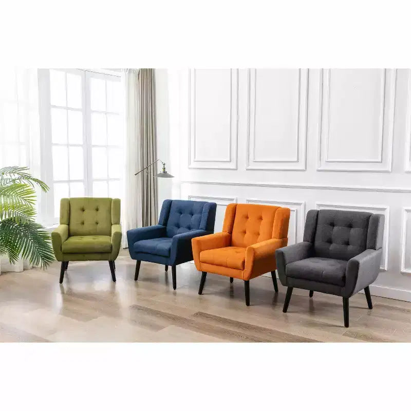 Fauteuil moderne avec revêtement capitonné et pieds en bois