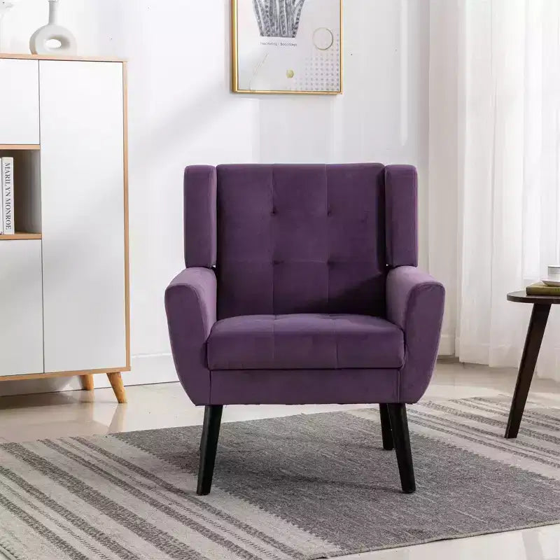 Fauteuil moderne avec revêtement capitonné et pieds en bois