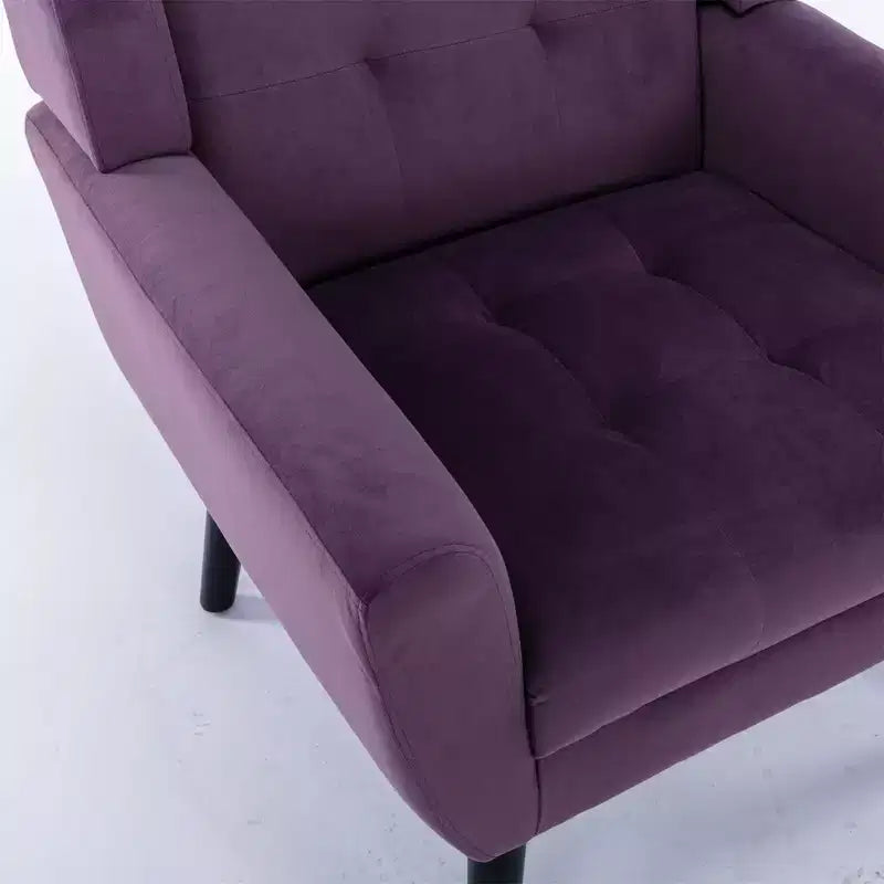Fauteuil moderne avec revêtement capitonné et pieds en bois