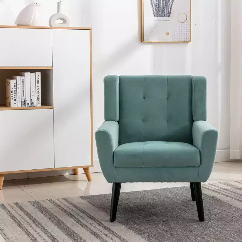 Fauteuil moderne avec revêtement capitonné et pieds en bois