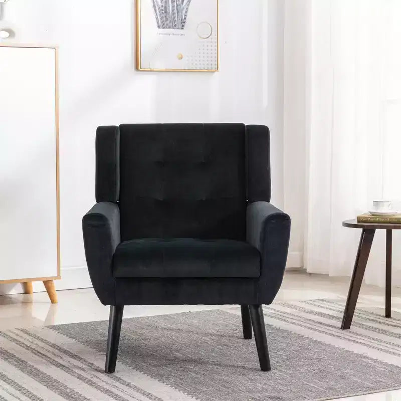 Fauteuil moderne avec revêtement capitonné et pieds en bois