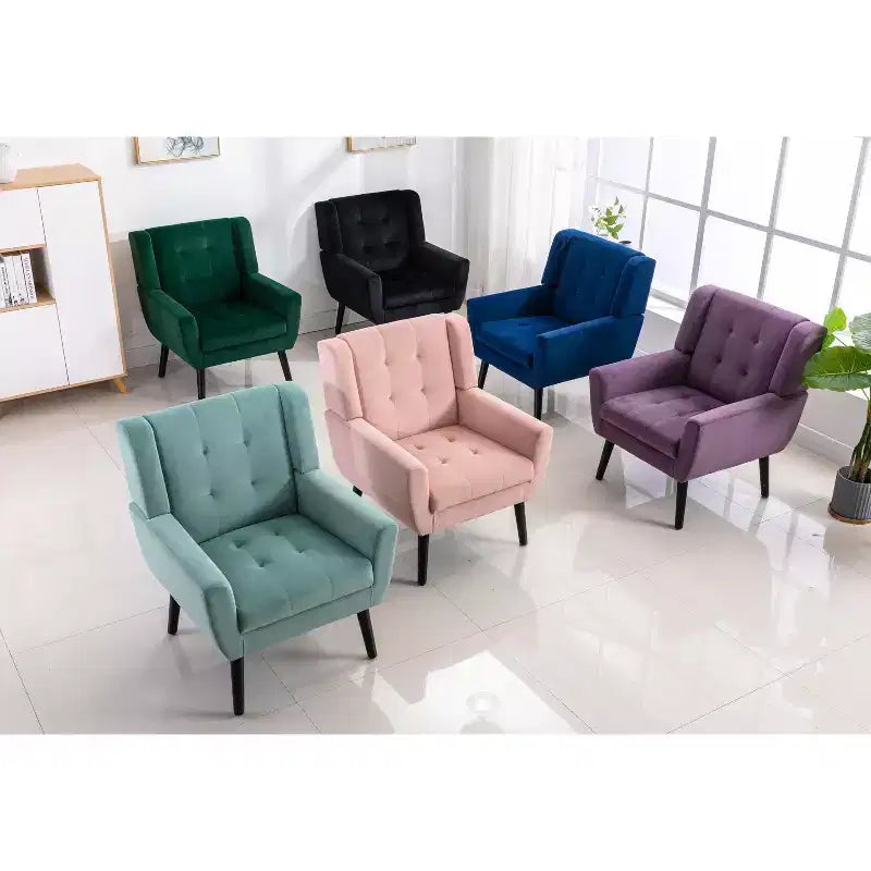 Fauteuil moderne avec revêtement capitonné et pieds en bois