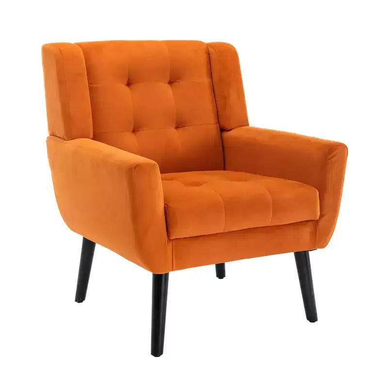 Fauteuil moderne avec revêtement capitonné et pieds en bois