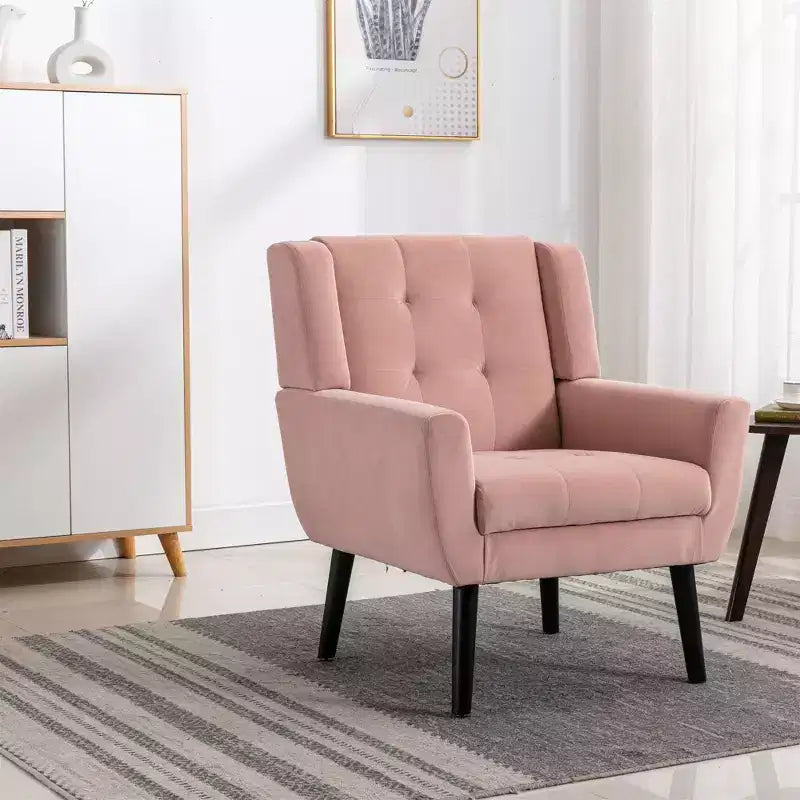 Fauteuil moderne avec revêtement capitonné et pieds en bois