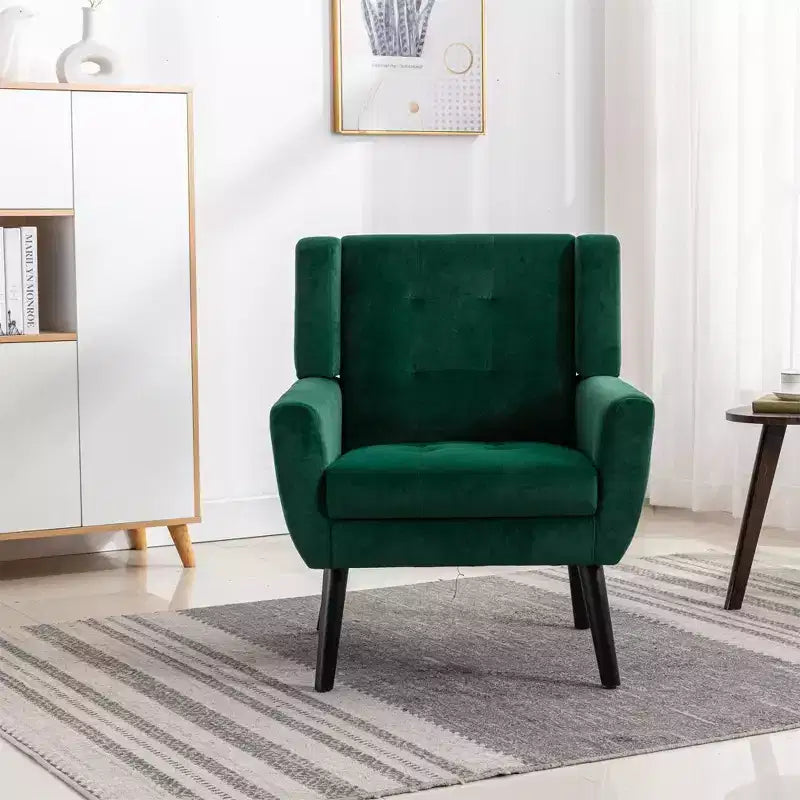Fauteuil moderne avec revêtement capitonné et pieds en bois