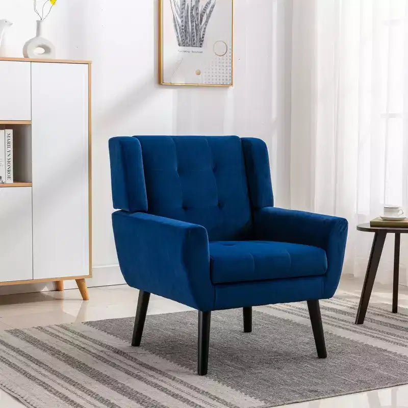 Fauteuil moderne avec revêtement capitonné et pieds en bois