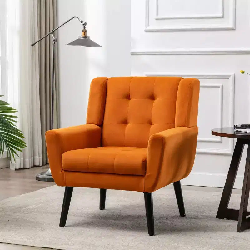 Fauteuil moderne avec revêtement capitonné et pieds en bois