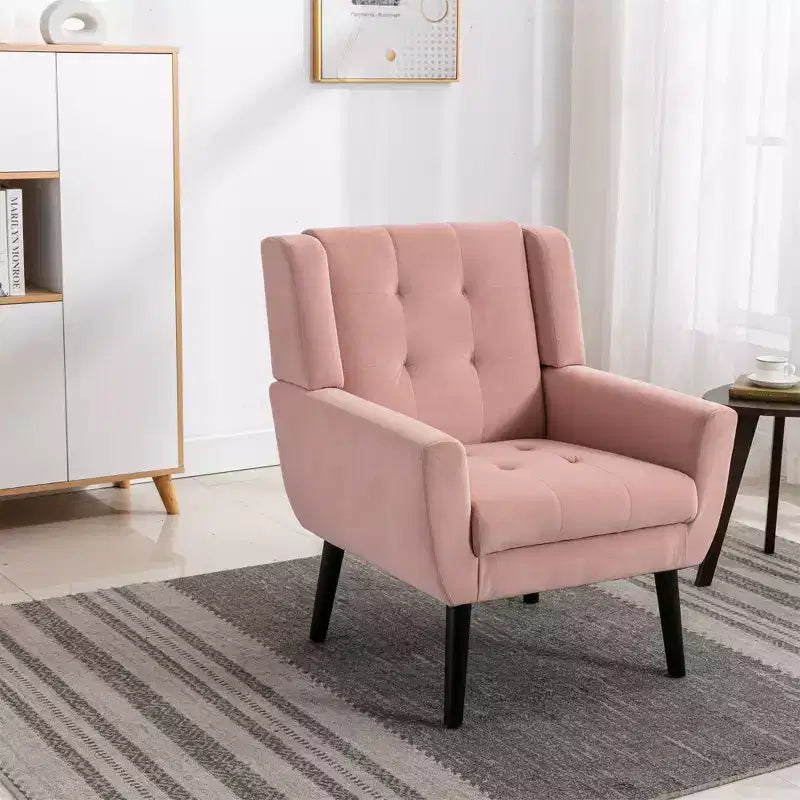 Fauteuil moderne avec revêtement capitonné et pieds en bois