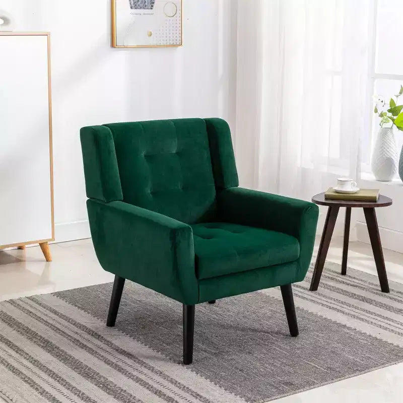 Fauteuil moderne avec revêtement capitonné et pieds en bois