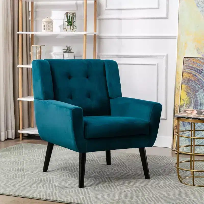 Fauteuil moderne avec revêtement capitonné et pieds en bois
