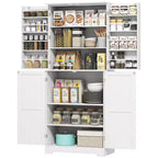 Meuble de cuisine de 183 cm de style ferme avec 4 portes coulissantes, 4 étagères réglables et 8 compartiments de porte