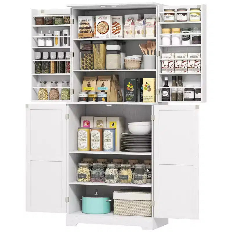Meuble de cuisine de 183 cm de style ferme avec 4 portes coulissantes, 4 étagères réglables et 8 compartiments de porte