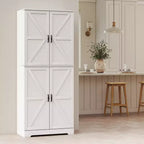 Meuble de cuisine de 183 cm de style ferme avec 4 portes coulissantes, 4 étagères réglables et 8 compartiments de porte