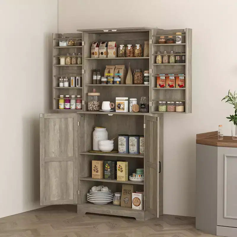 Meuble de cuisine de 183 cm de style ferme avec 4 portes coulissantes, 4 étagères réglables et 8 compartiments de porte