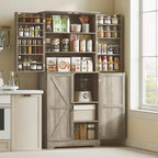 Meuble de cuisine de 183 cm de style ferme avec 4 portes coulissantes, 4 étagères réglables et 8 compartiments de porte
