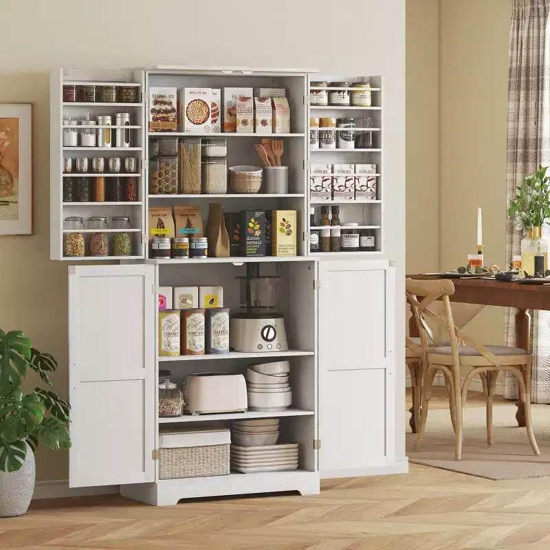 Meuble de cuisine de 183 cm de style ferme avec 4 portes coulissantes, 4 étagères réglables et 8 compartiments de porte