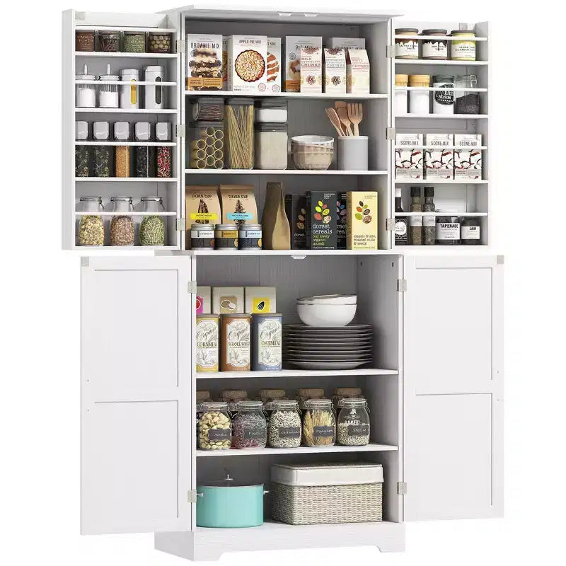 Meuble de cuisine de 183 cm de style ferme avec 4 portes coulissantes, 4 étagères réglables et 8 compartiments de porte