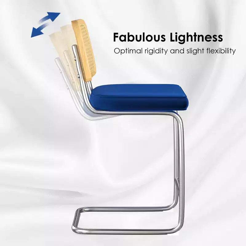 Lot de 2 tabourets de bar hauteur comptoir, assise rembourrée en velours avec dossier en rotin, chaises de bar sans accoudoirs de 61 cm pour îlot de cuisine, bleu royal