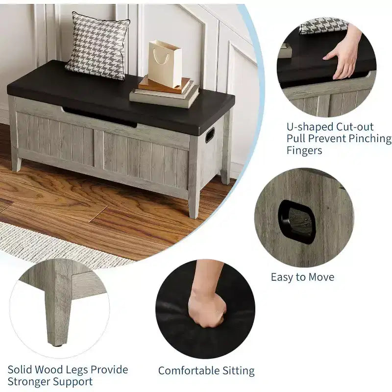 Banc de rangement de 99 cm avec siège rembourré et charnières de sécurité