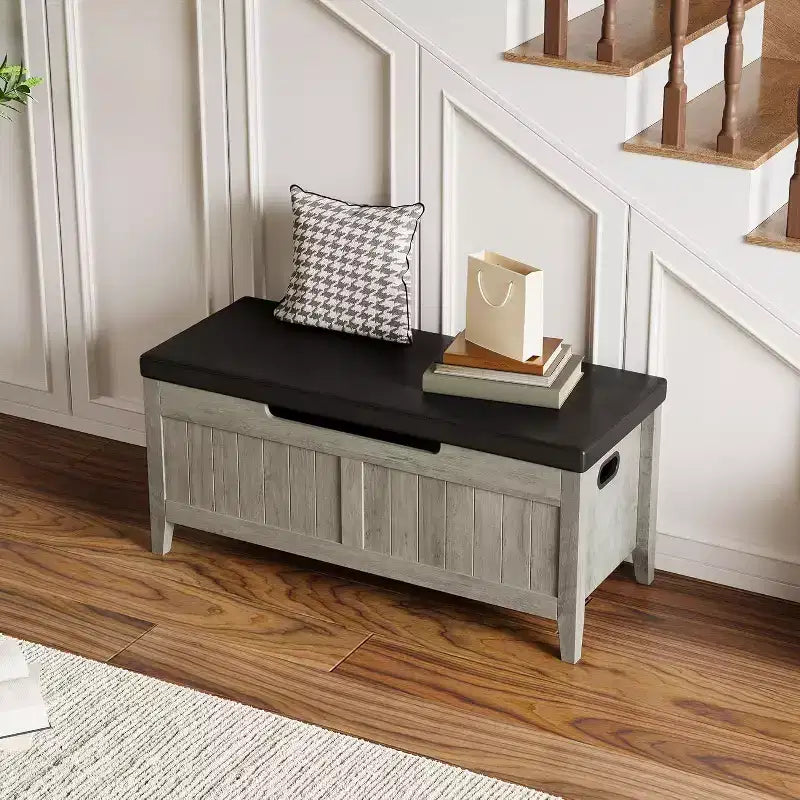 Banc de rangement de 99 cm avec siège rembourré et charnières de sécurité