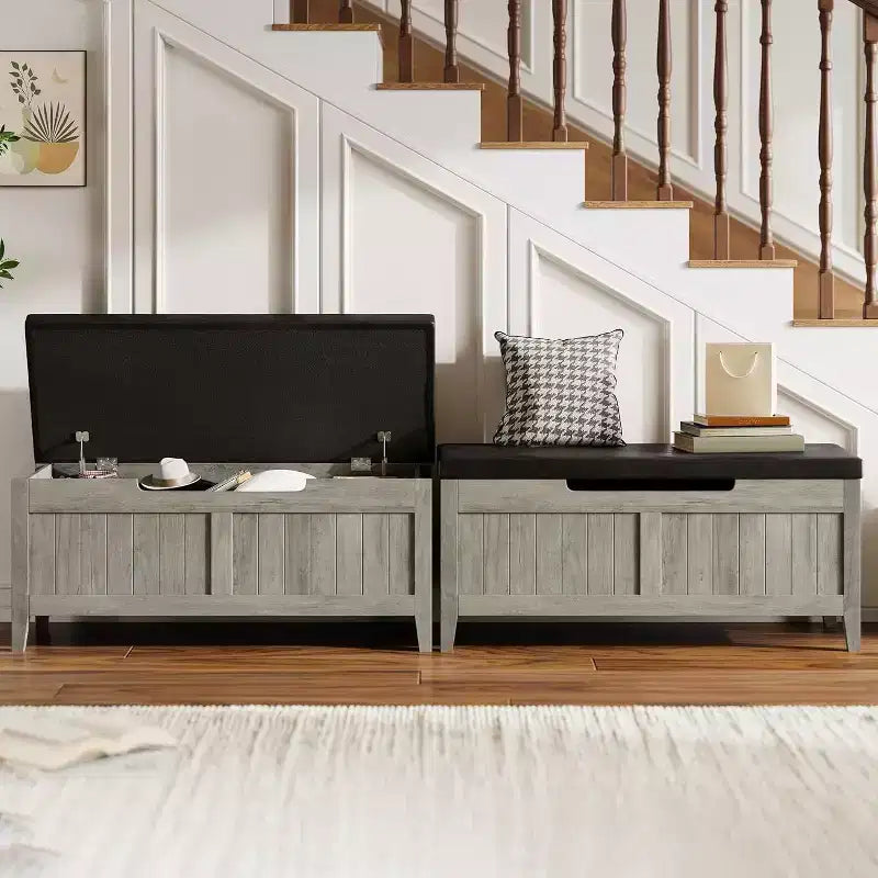 Banc de rangement de 99 cm avec siège rembourré et charnières de sécurité