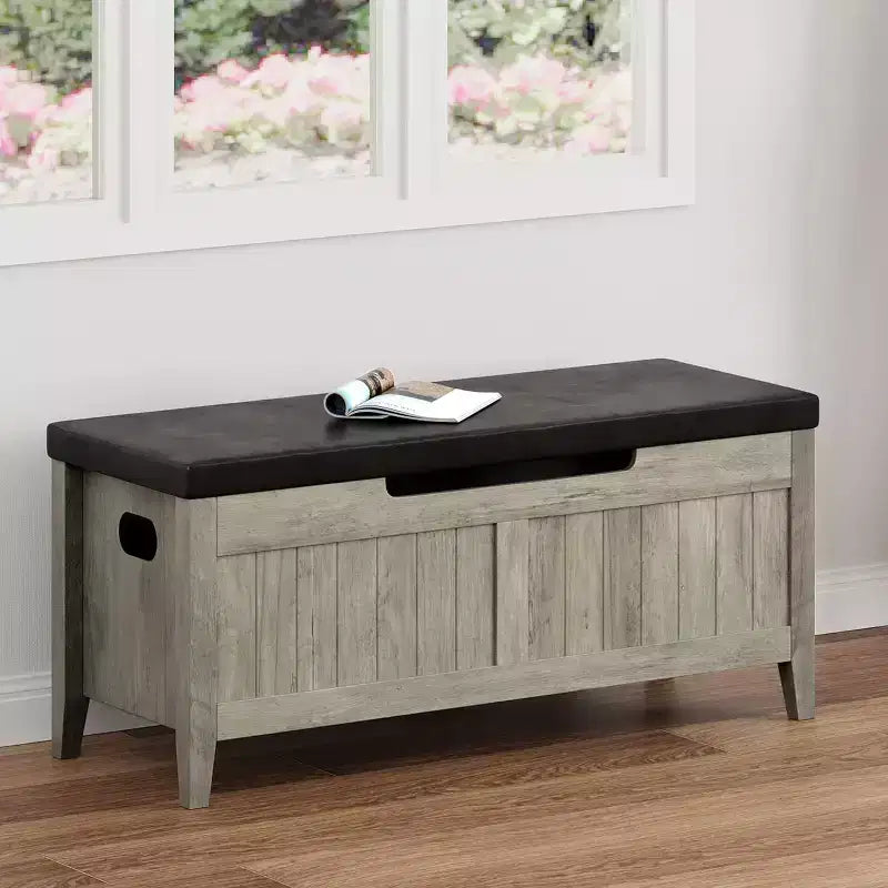Banc de rangement de 99 cm avec siège rembourré et charnières de sécurité
