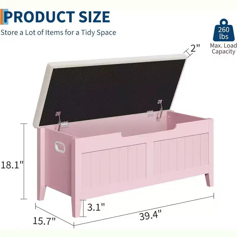 Banc de rangement de 99 cm avec siège rembourré et charnières de sécurité