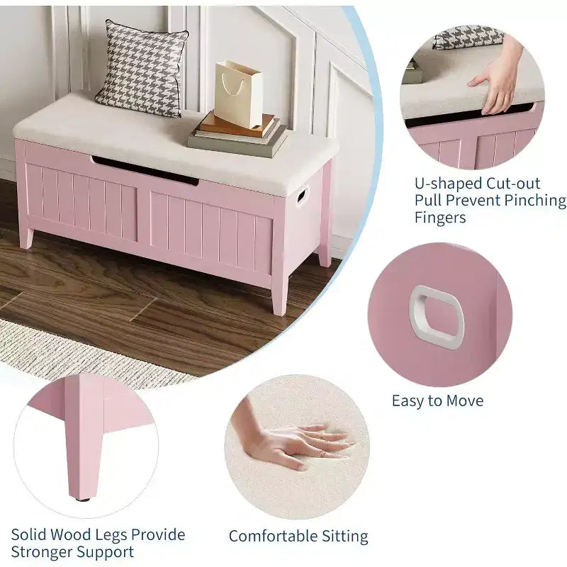 Banc de rangement de 99 cm avec siège rembourré et charnières de sécurité