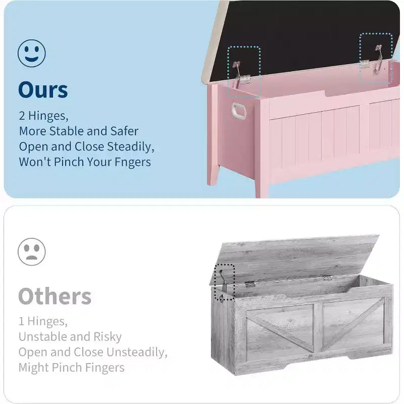 Banc de rangement de 99 cm avec siège rembourré et charnières de sécurité