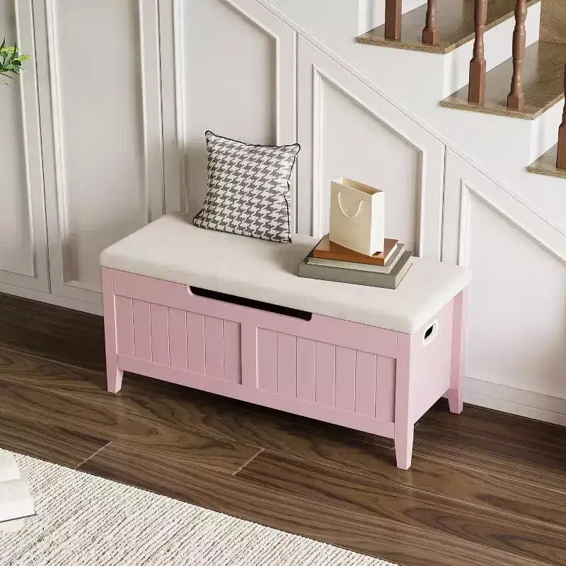 Banc de rangement de 99 cm avec siège rembourré et charnières de sécurité