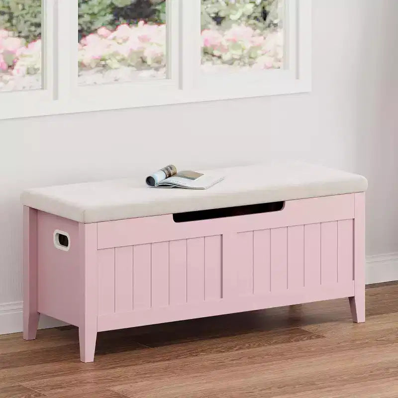 Banc de rangement de 99 cm avec siège rembourré et charnières de sécurité