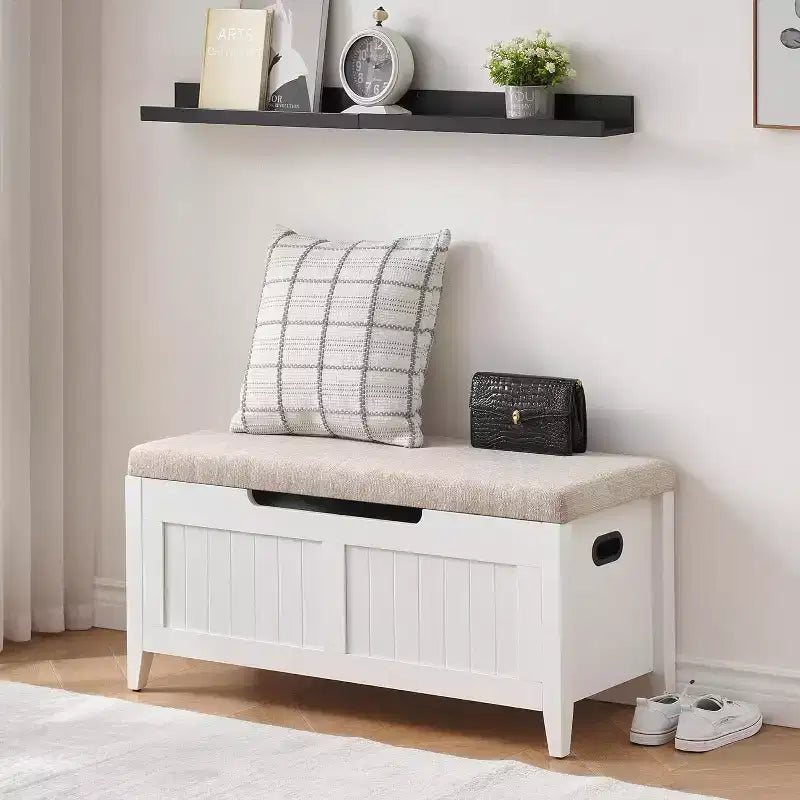 Banc de rangement de 99 cm avec siège rembourré et charnières de sécurité