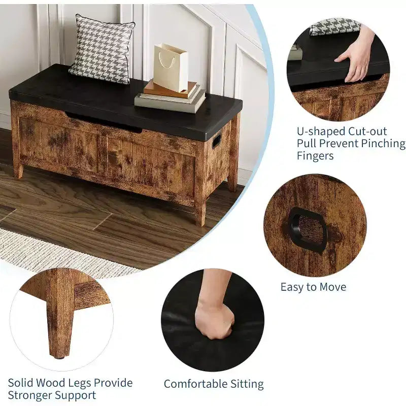 Banc de rangement de 99 cm avec siège rembourré et charnières de sécurité