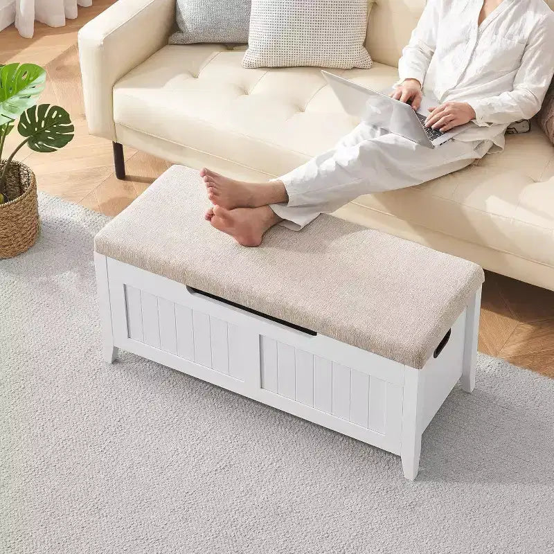 Banc de rangement de 99 cm avec siège rembourré et charnières de sécurité