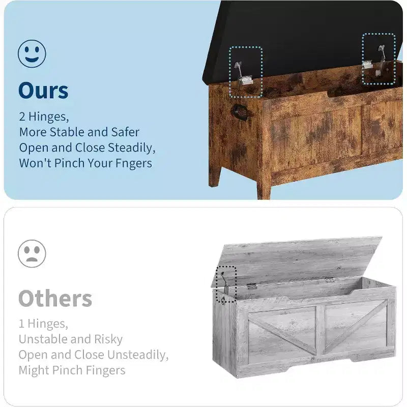 Banc de rangement de 99 cm avec siège rembourré et charnières de sécurité