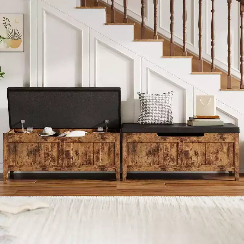 Banc de rangement de 99 cm avec siège rembourré et charnières de sécurité