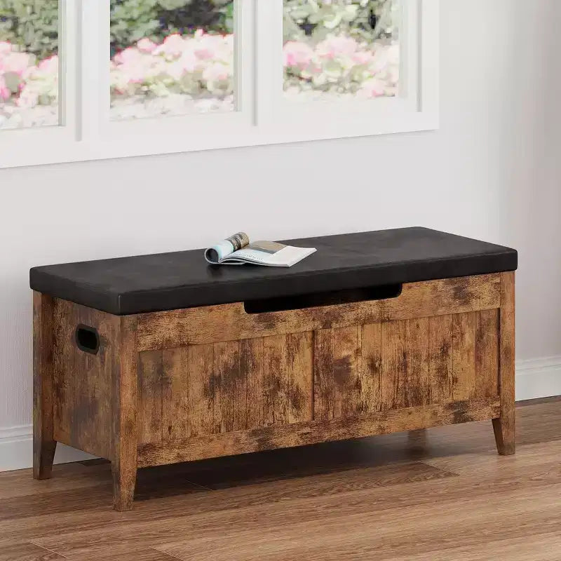 Banc de rangement de 99 cm avec siège rembourré et charnières de sécurité