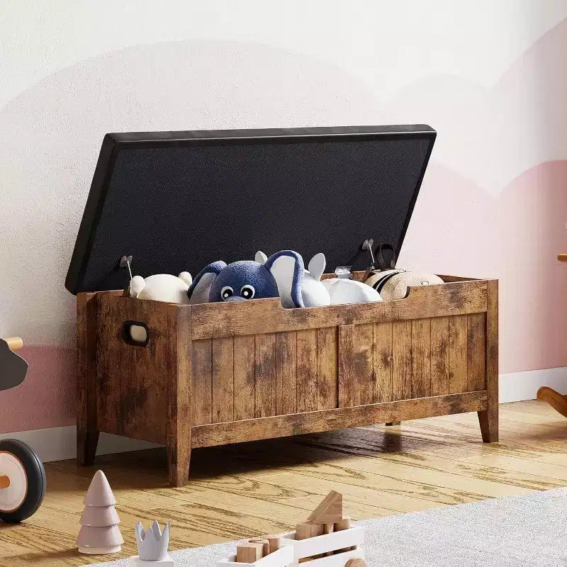 Banc de rangement de 99 cm avec siège rembourré et charnières de sécurité