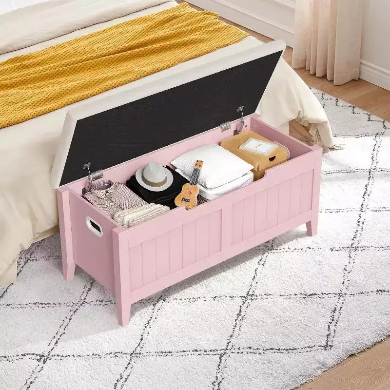Banc de rangement de 99 cm avec siège rembourré et charnières de sécurité