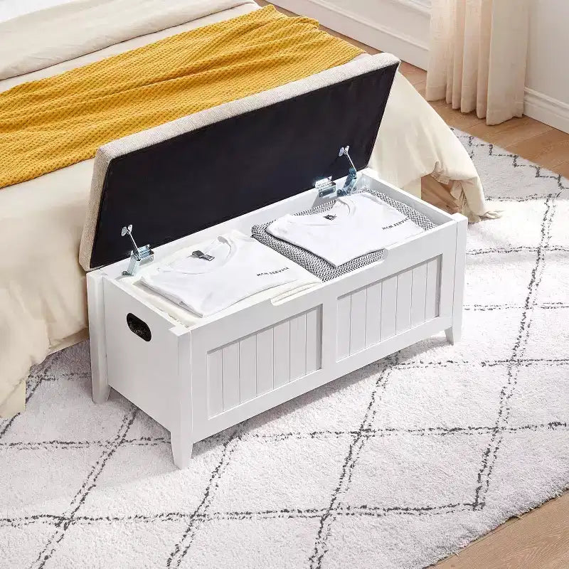 Banc de rangement de 99 cm avec siège rembourré et charnières de sécurité