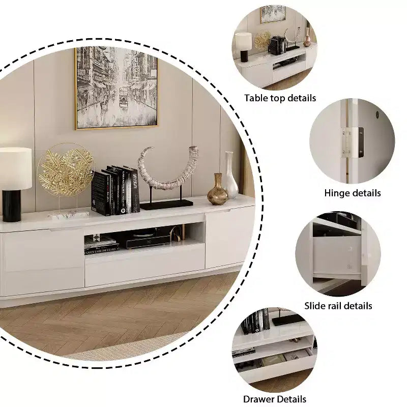 Meuble TV laqué blanc à coins arrondis - Meuble console moderne